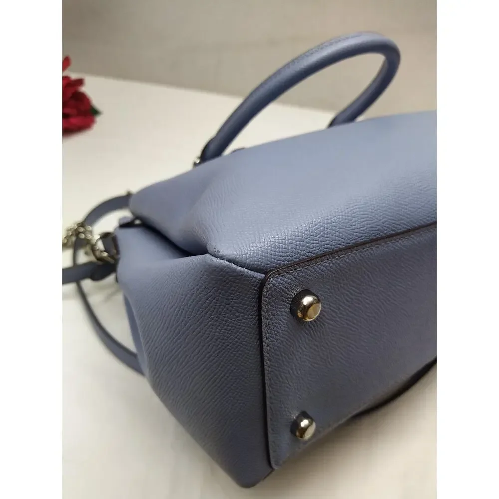 Coach Blue Leather Double Handles Chain Strap Satchel Bag